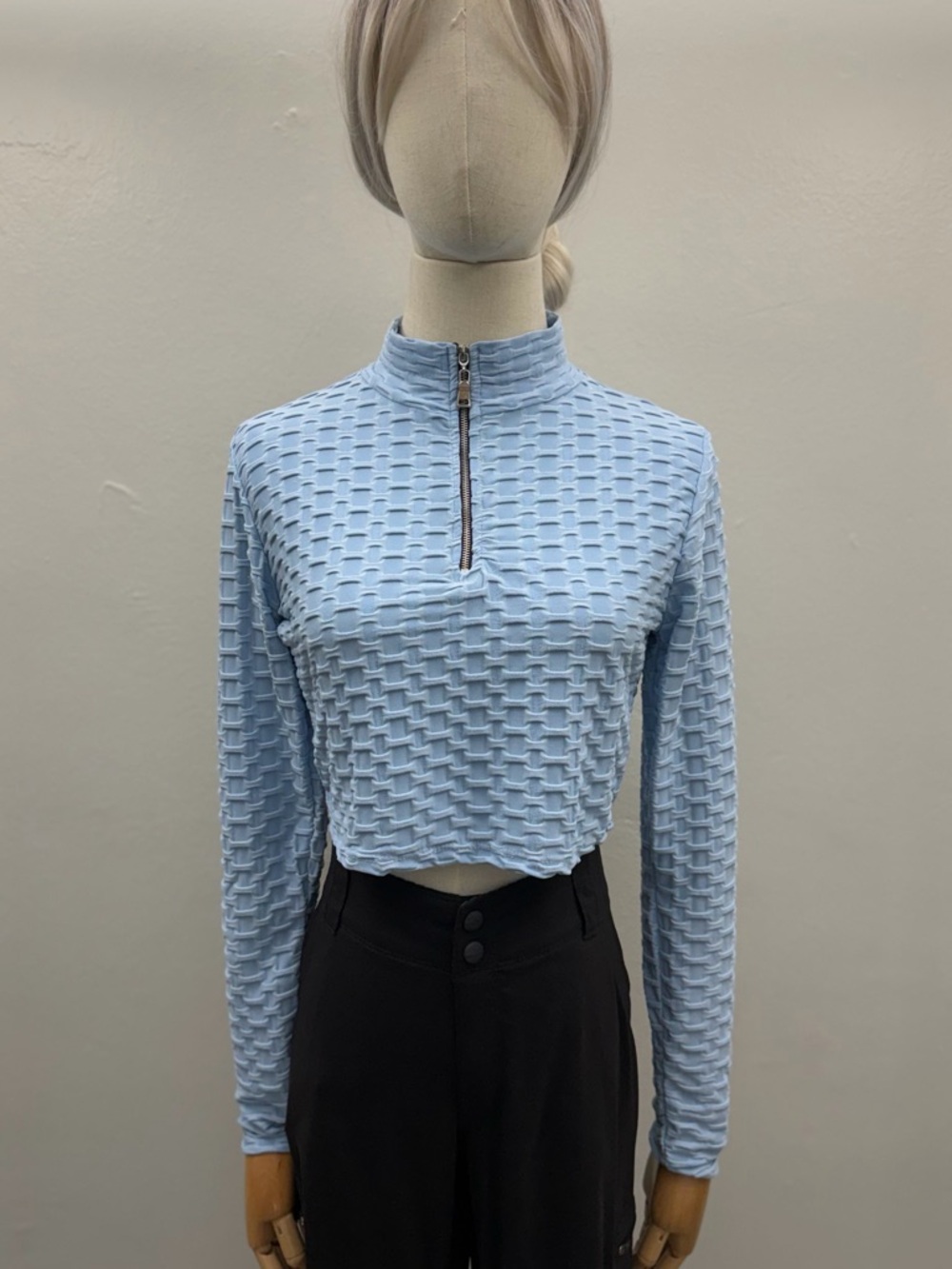 Rock & Rose Couture Blue Textured Crop Top Women’s Size S Polyester Spandex